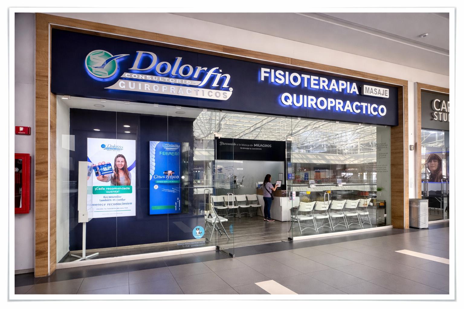 Fachada de Dolorfin Fortuna Lindavista en Plaza Encuentro Fortuna, Gustavo A. Madero, CDMX Norte – Quiropráctica y Fisioterapia profesional