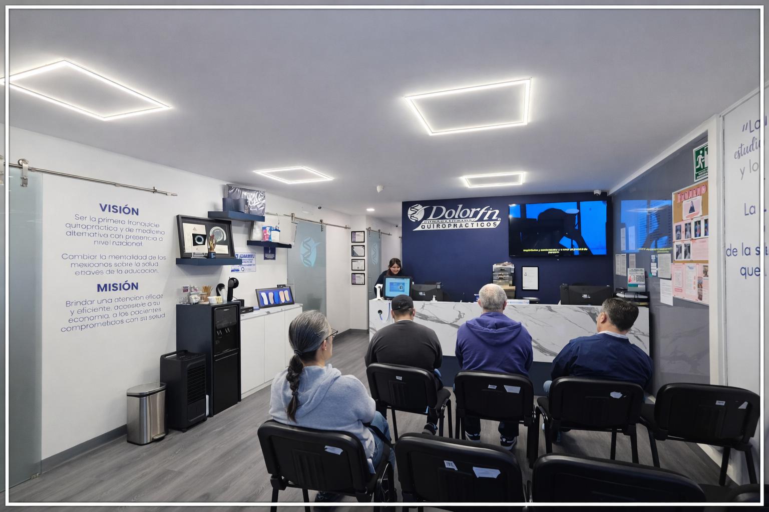 Recepción acogedora y área de espera Dolorfin Parque Hundido – CDMX Sur