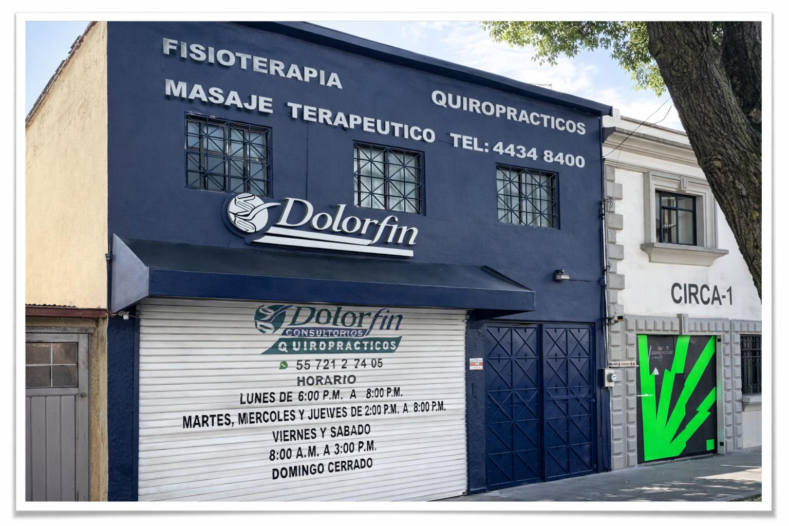 Fachada de Dolorfin Roma Sur / Del Valle en Av. Baja California, Cuauhtémoc, CDMX Centro – Quiropráctica y Fisioterapia profesional en zona Roma-Del Valle